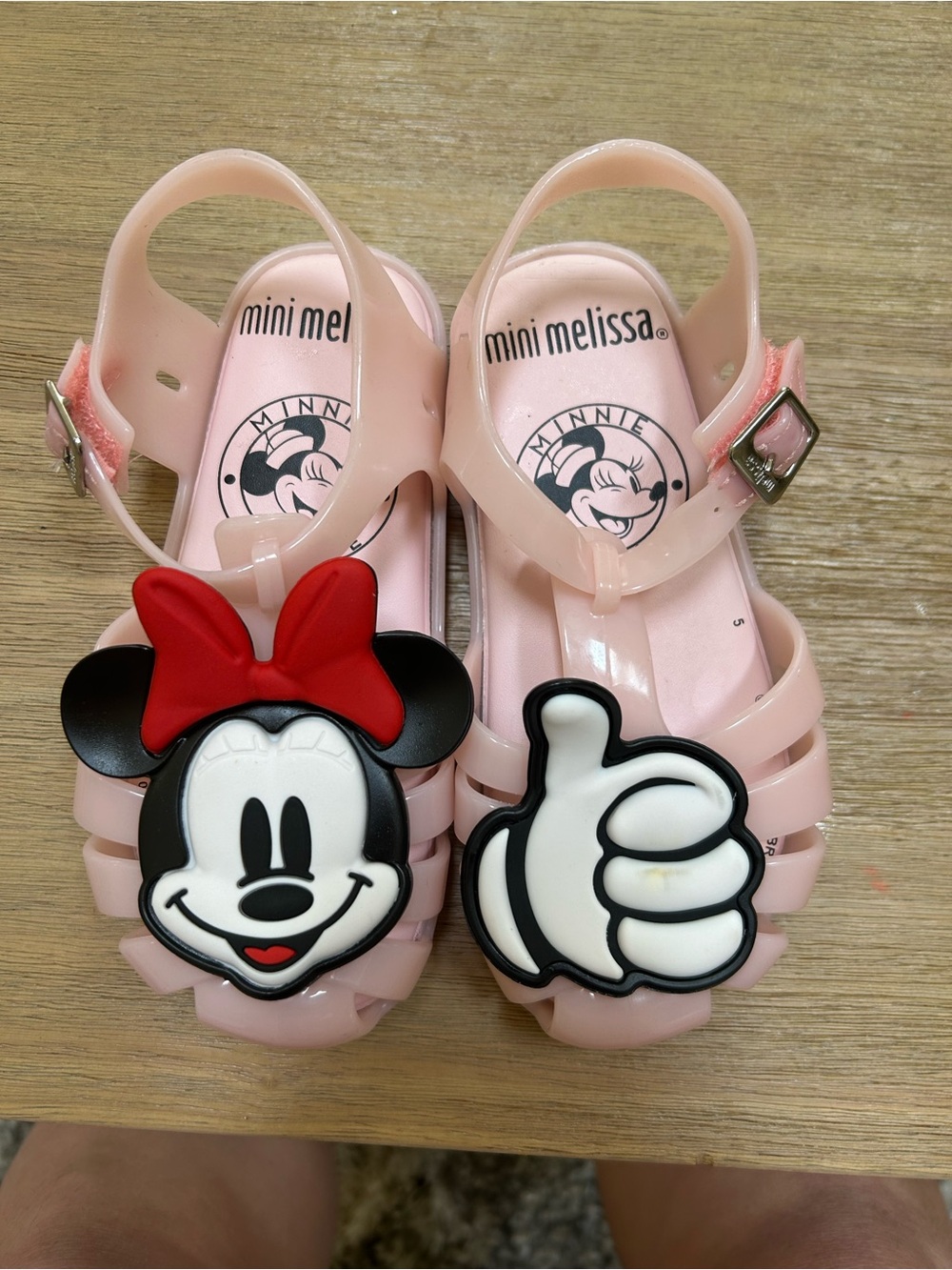 Mini Melissa Minnie Mouse Pink Minnie Jelly Sandals with Bow and Thumbs-Up
